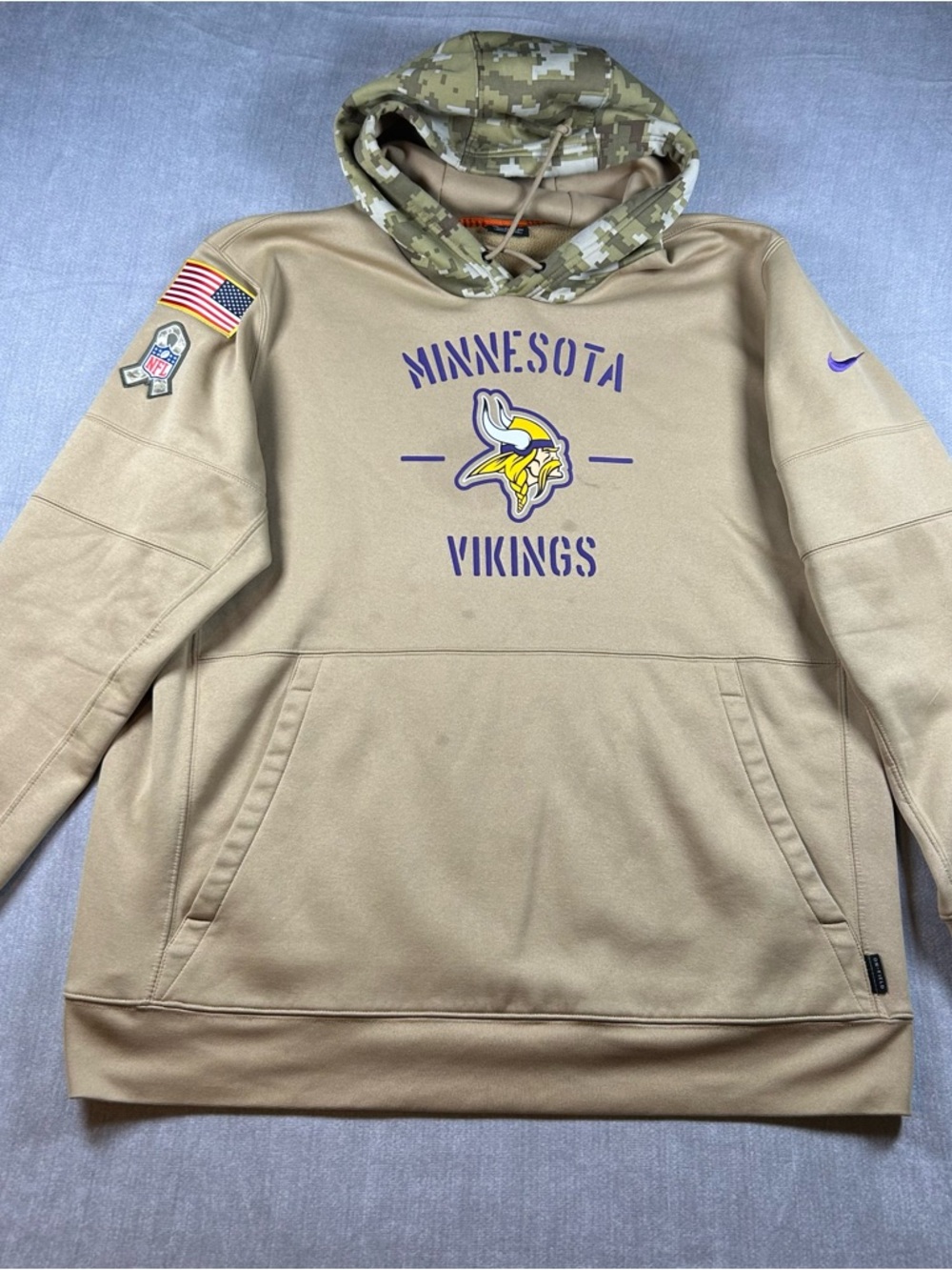 Nike Minnesota Vikings Salute to to Service Camo Hood Pullover - Khaki/Tan XXL